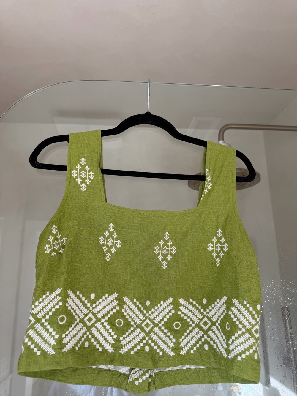 Green Embroidered Sleeveless Crop Top Dress